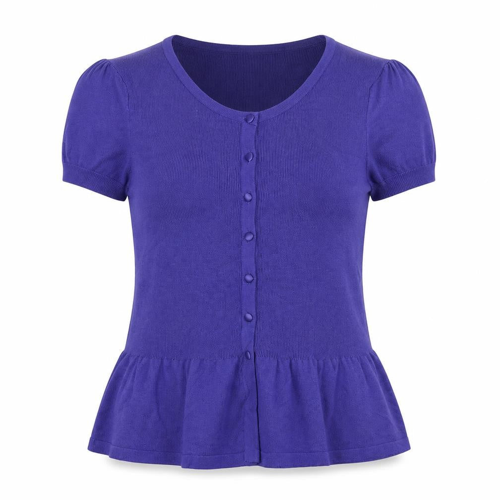 Front view of Marks & Spencer women’s purple knit cardigan jumper, size UK 16