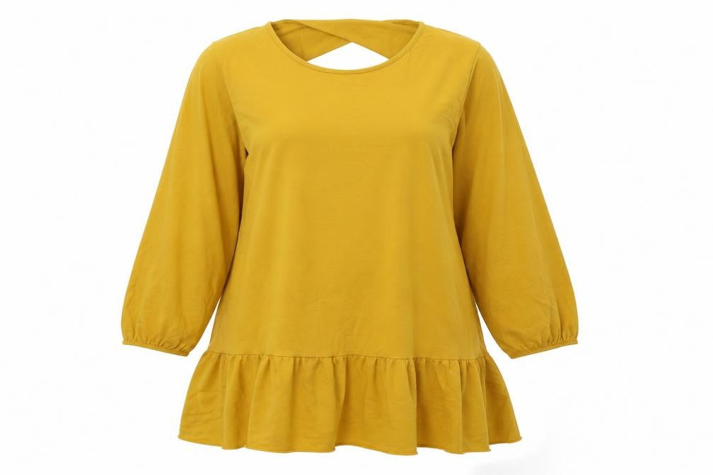 Front view of Preworn women’s yellow knit jumper, size XL