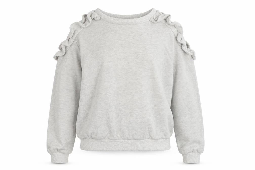 Front view of PROMESA women’s grey knit jumper, size S, - cold shoulder