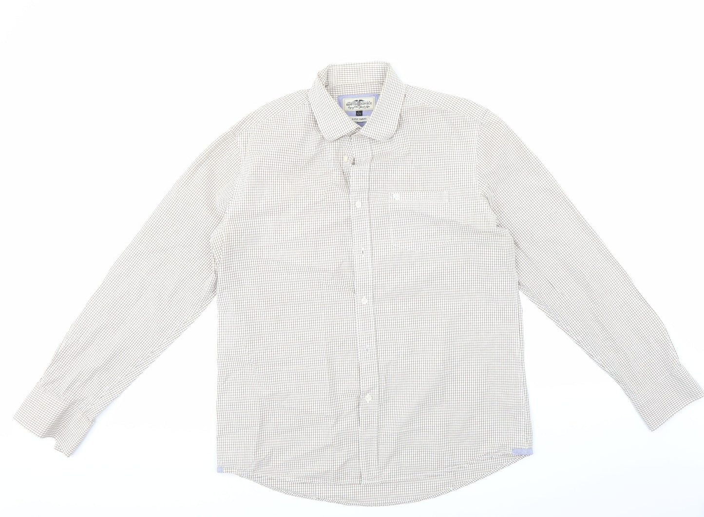 Hampton Republic Mens Brown Check   Button-Up Size L