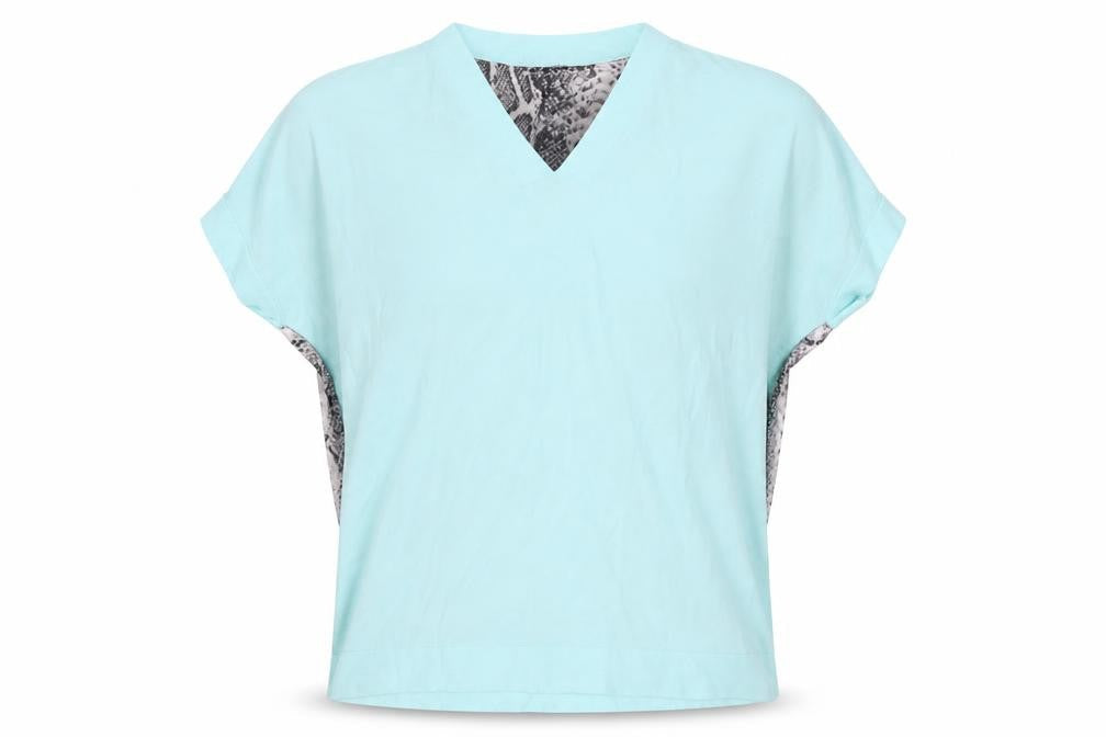 Front view of Dunnes women’s green animal print basic blouse, size M