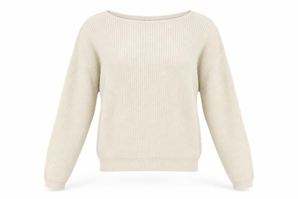 Front view of pearl knitwear women’s beige jumper, size XS
