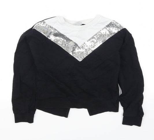 Matalan Girls Black Striped  Pullover Sweatshirt Size 9 Years