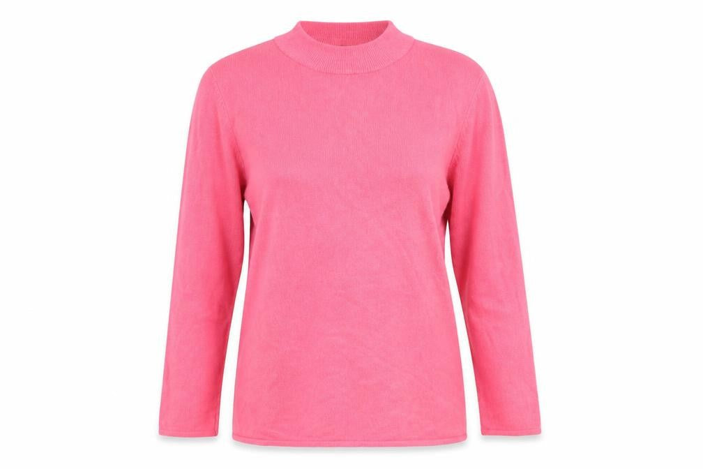 Front view of Bonmarché women’s pink jumper, size UK 14