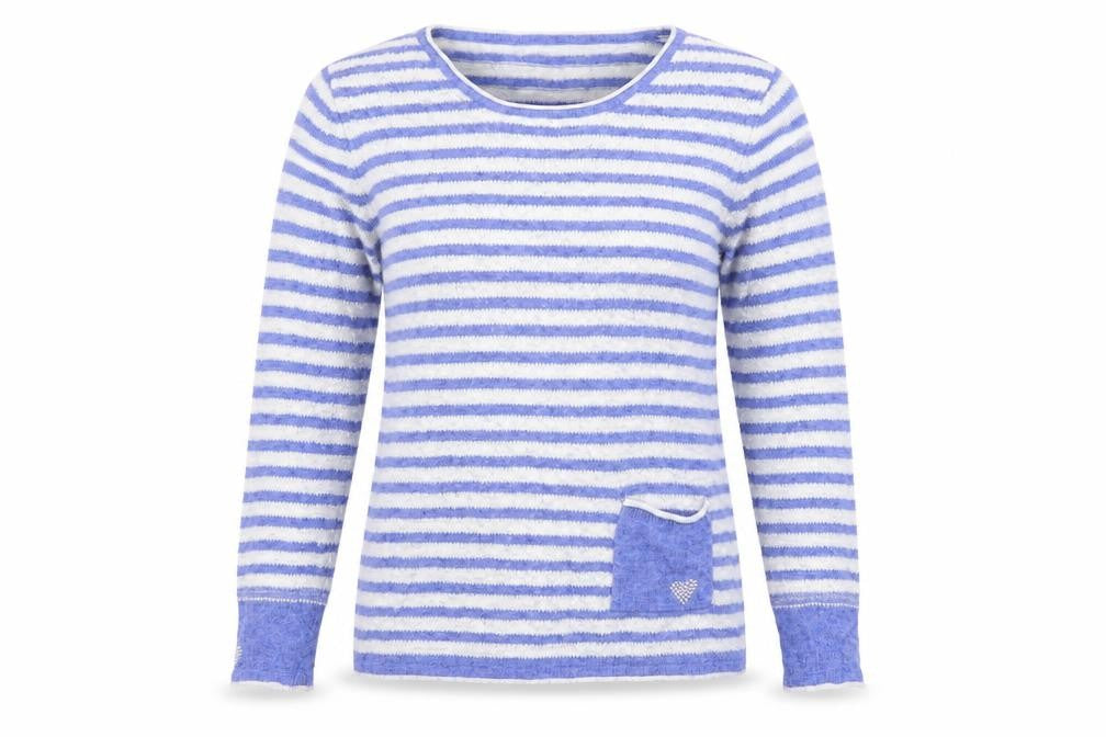 Front view of Preworn women’s blue striped jumper, size M