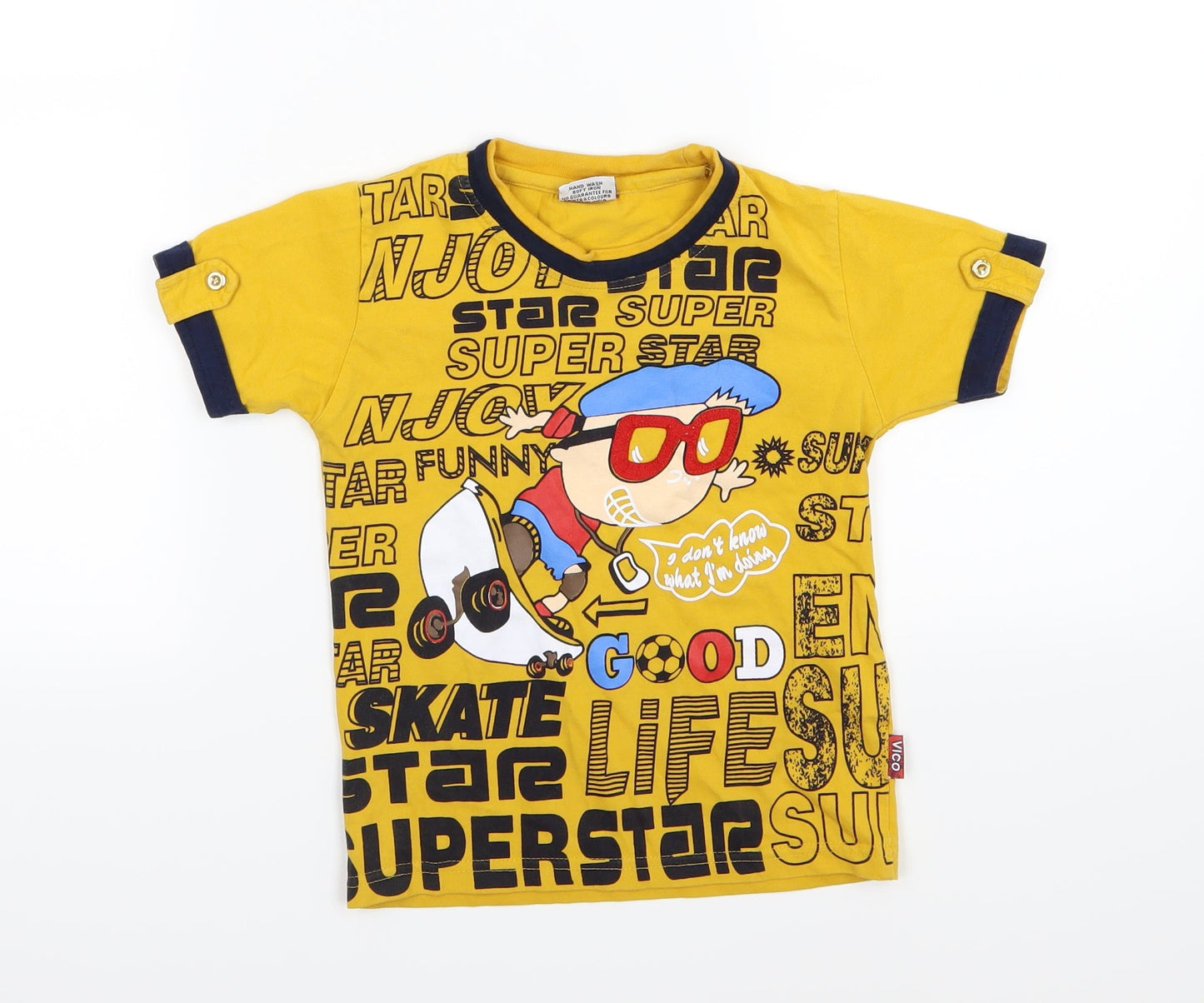 Vico Boys Yellow  Jersey Basic T-Shirt Size 2 Years  - skate