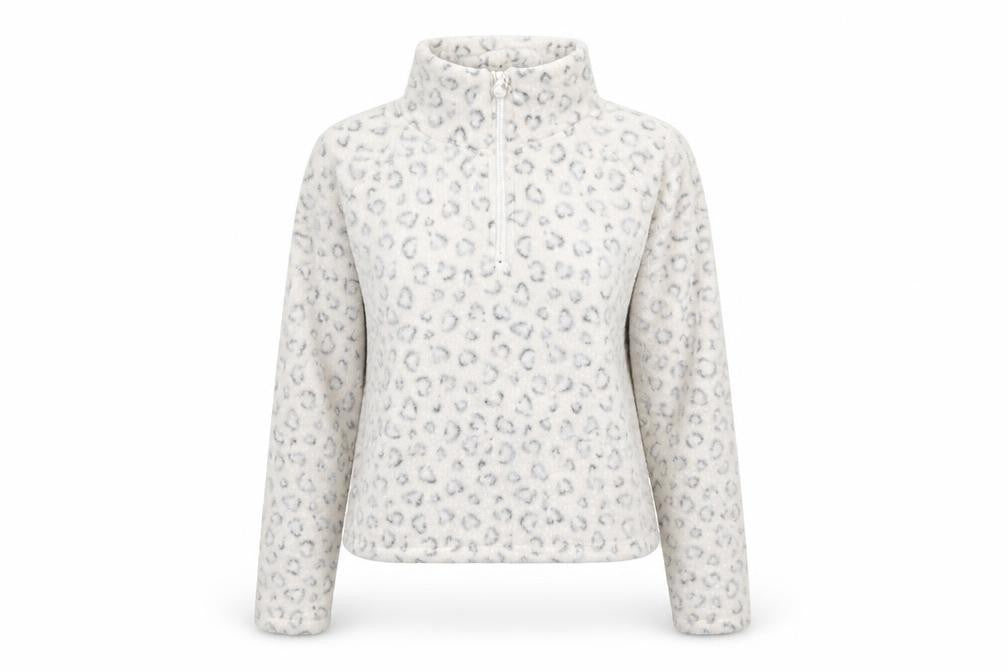 Front view of New Look women’s white animal print fleece pullover sweatshirt, size S