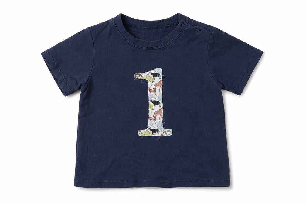 Front view of Mimosa girls’ blue jersey basic t-shirt, size 12-18, months - 1 animals