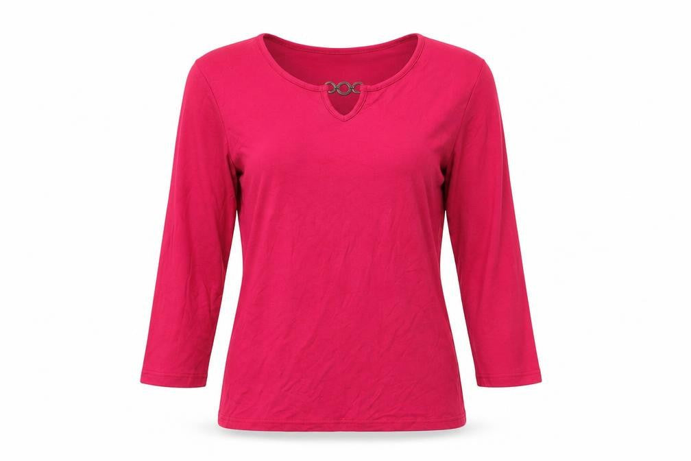 Front view of Damart women’s pink basic t-shirt, size UK 10