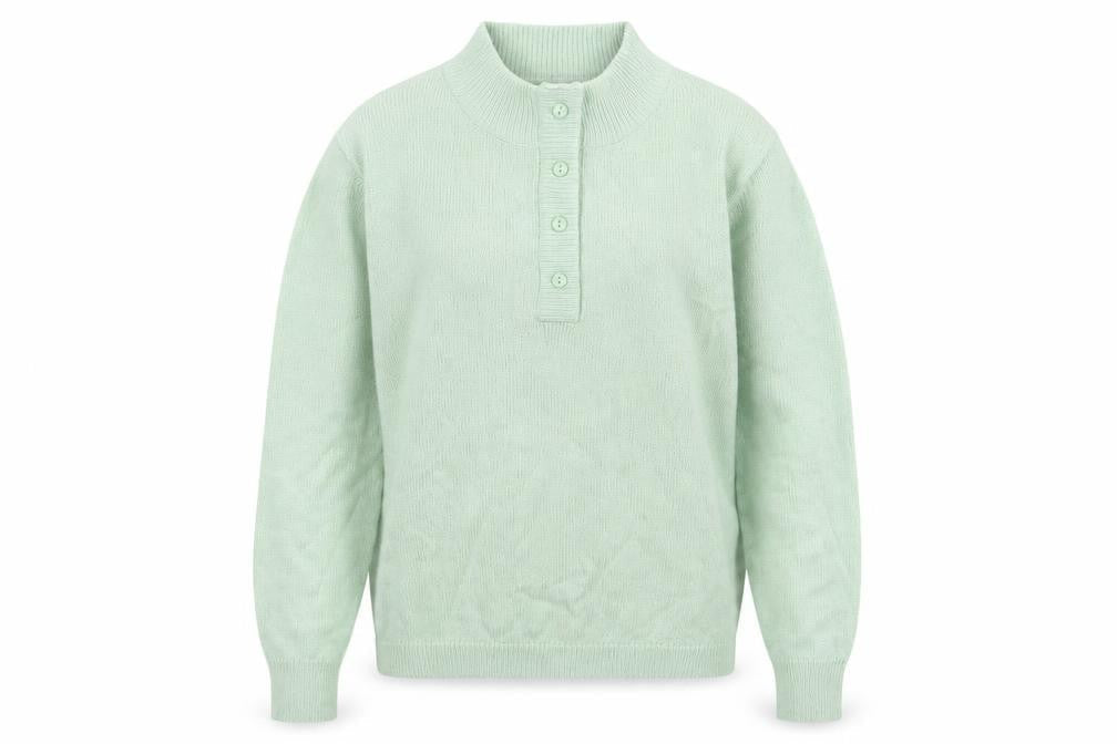 Front view of Damart women’s green knit jumper, size UK 10
