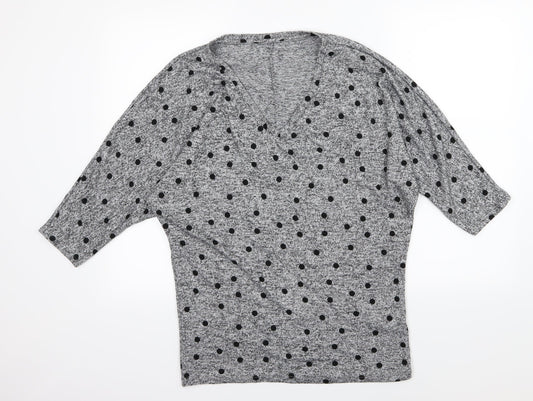 Dorothy Perkins Womens Grey Polka Dot Jersey Pullover Jumper Size 14