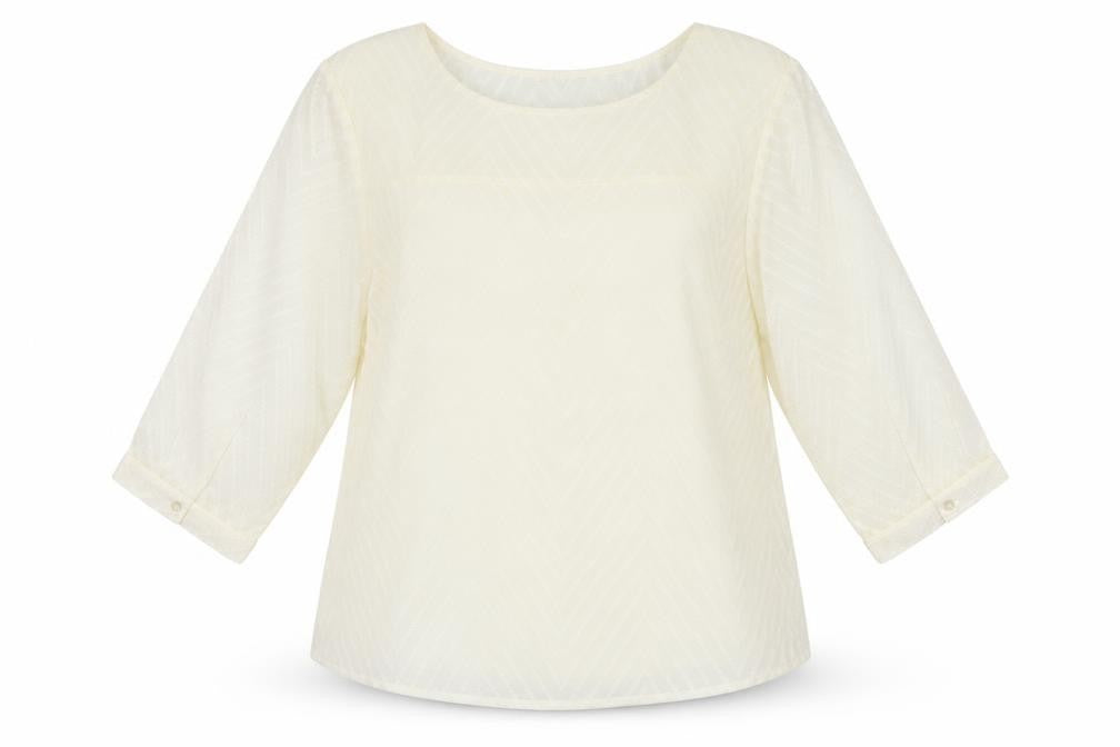 Front view of Damart women’s ivory striped chiffon basic blouse, size UK 12