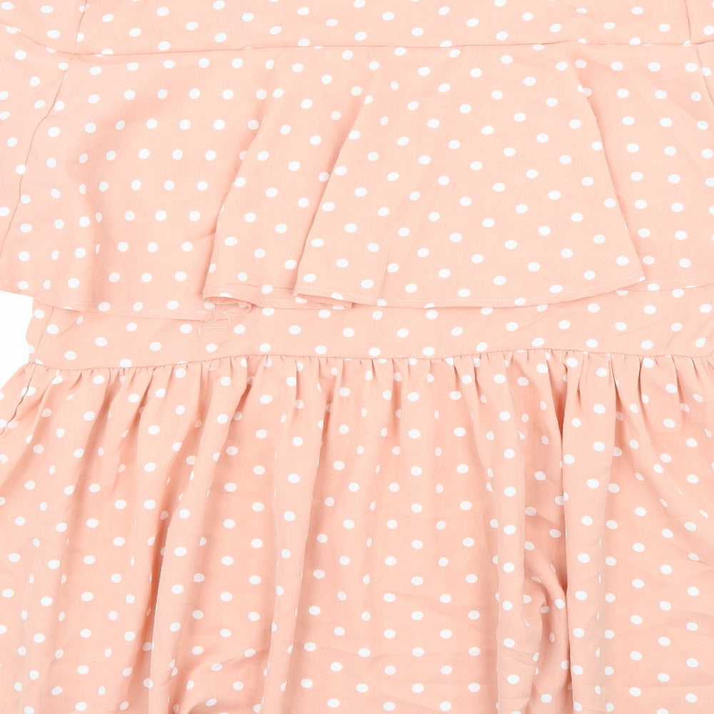Lasula Womens Pink Polka Dot Rayon A-Line  Size 14