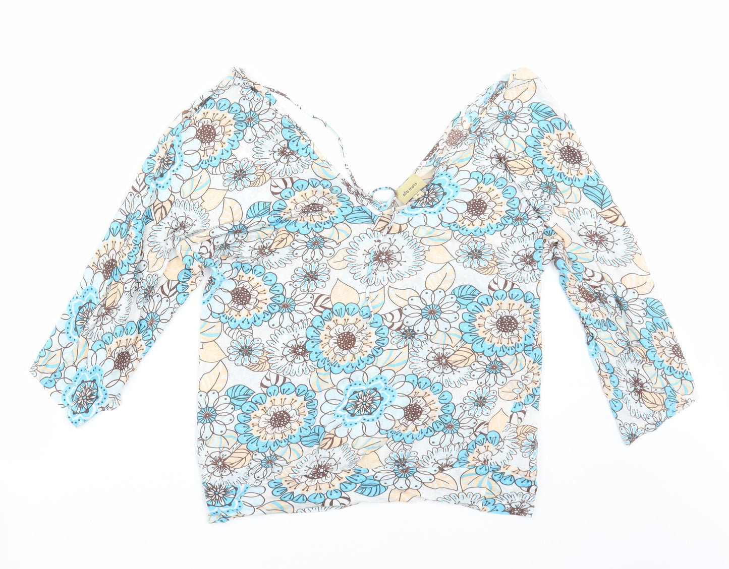 Ella Moss Womens Blue Floral  Basic T-Shirt Size L
