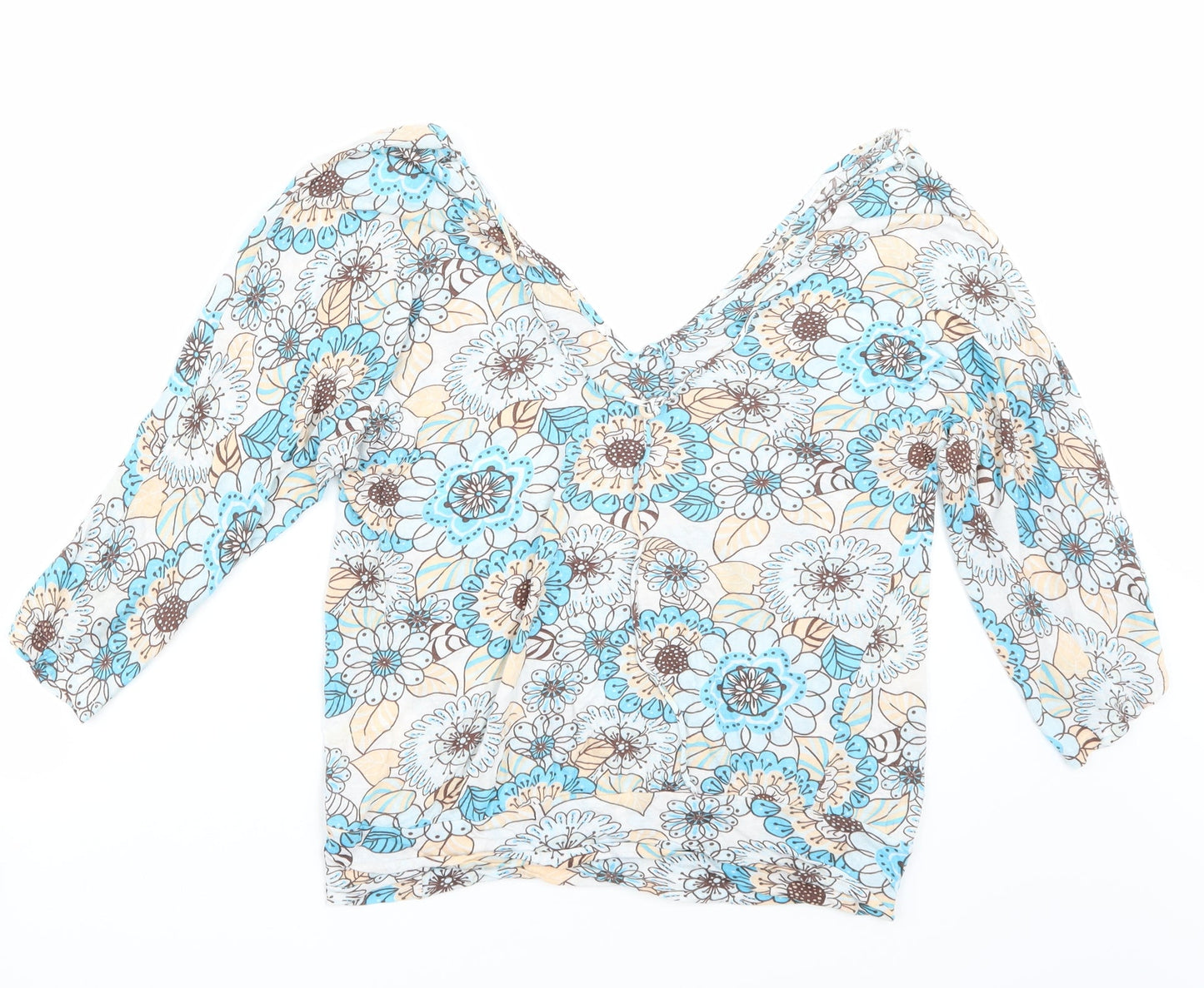 Ella Moss Womens Blue Floral  Basic T-Shirt Size L