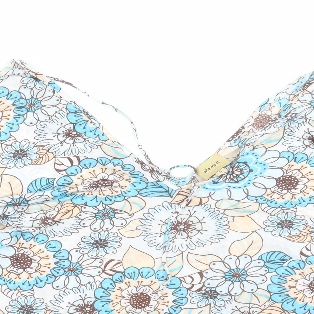 Ella Moss Womens Blue Floral  Basic T-Shirt Size L