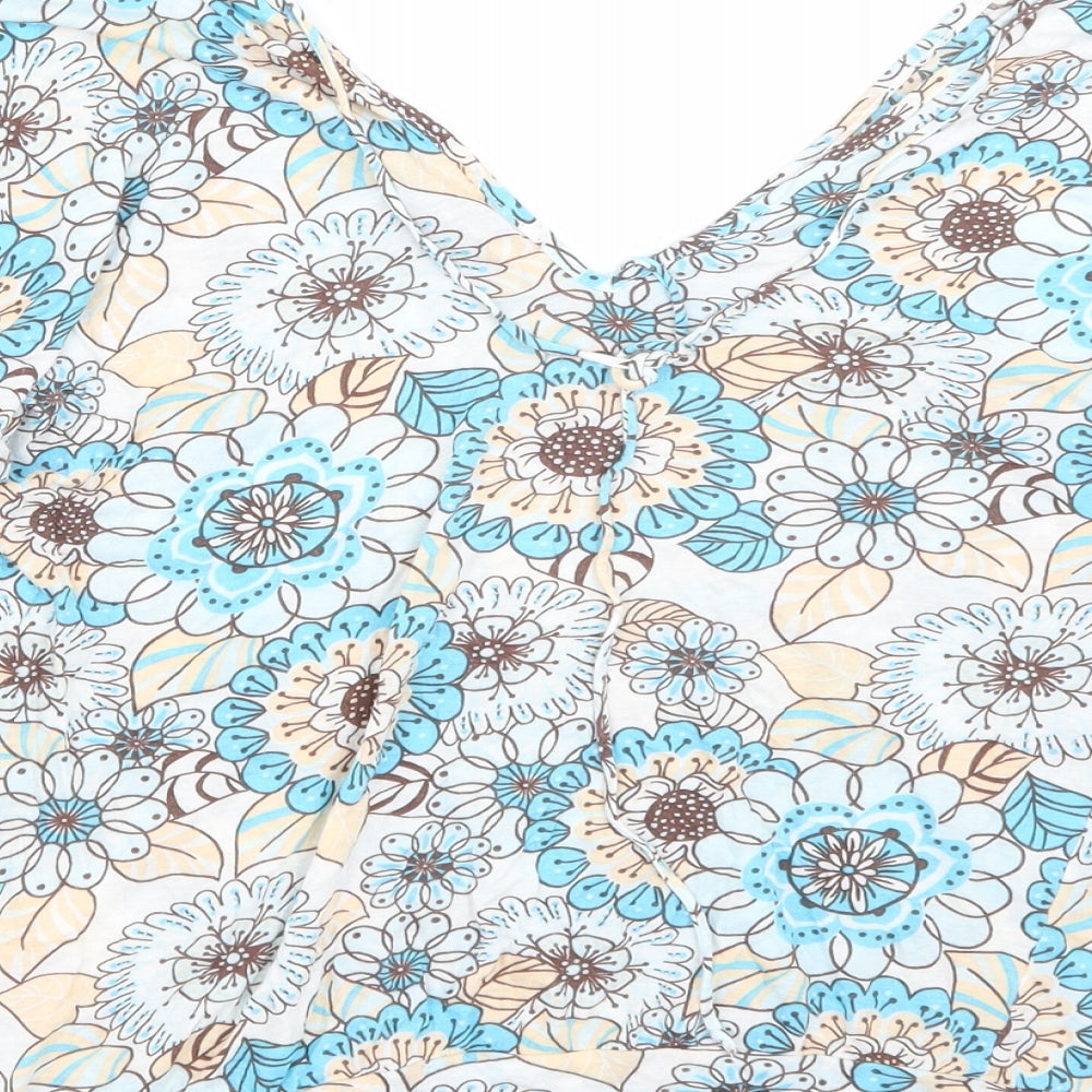 Ella Moss Womens Blue Floral  Basic T-Shirt Size L