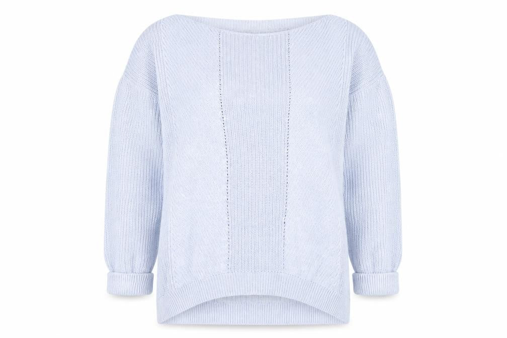 Front view of Marks & Spencer women’s blue knit jumper, size L