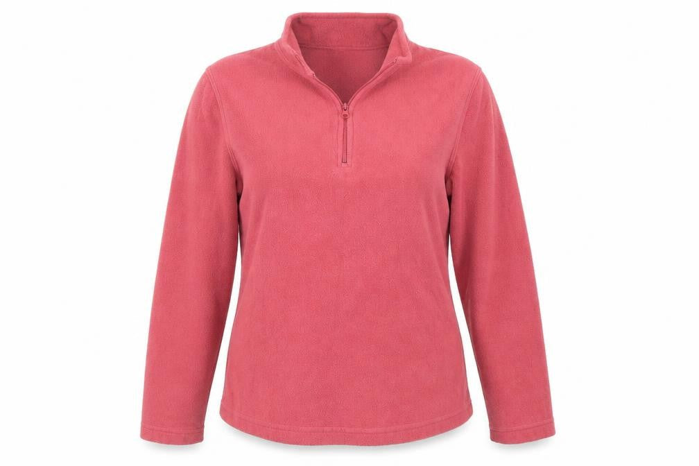 Front view of women’s pink fleece pullover sweatshirt, size S