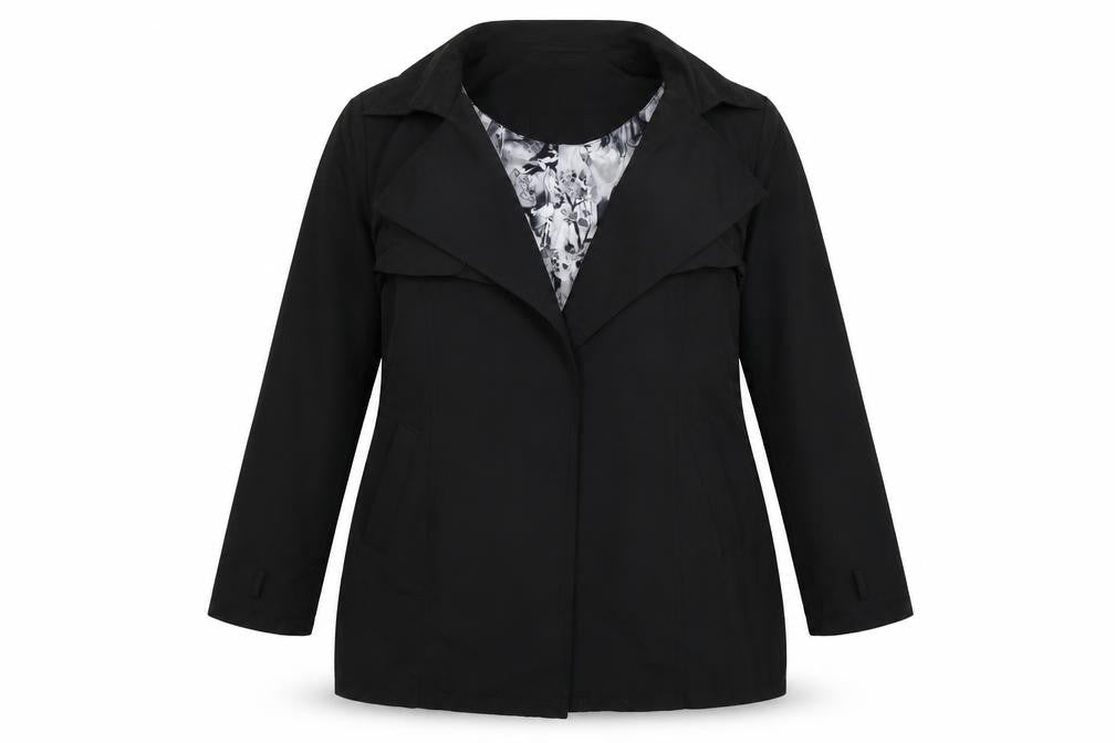 Front view of Miss Brand women’s black jacket, size XL