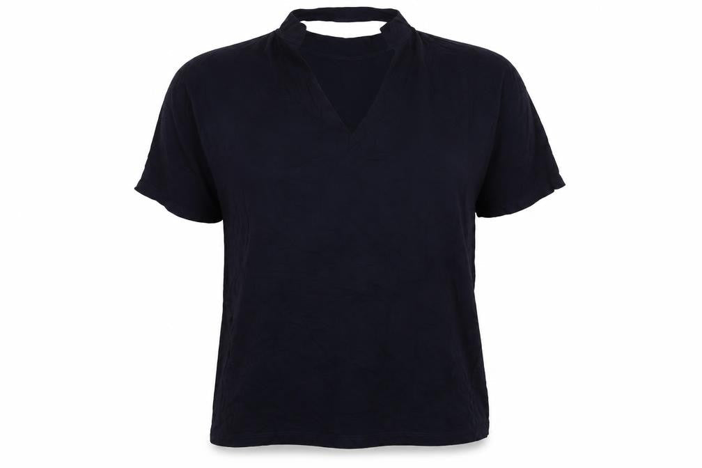 Front view of Zara Trafaluc women’s blue basic t-shirt, size UK 6