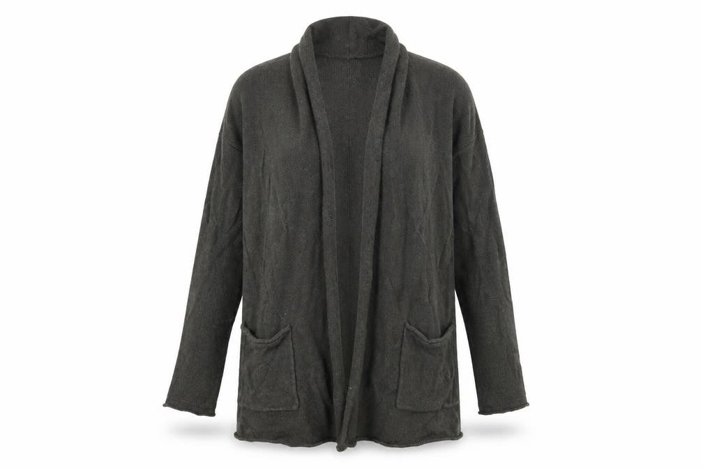 Front view of H&M women’s grey cardigan jumper, size XS