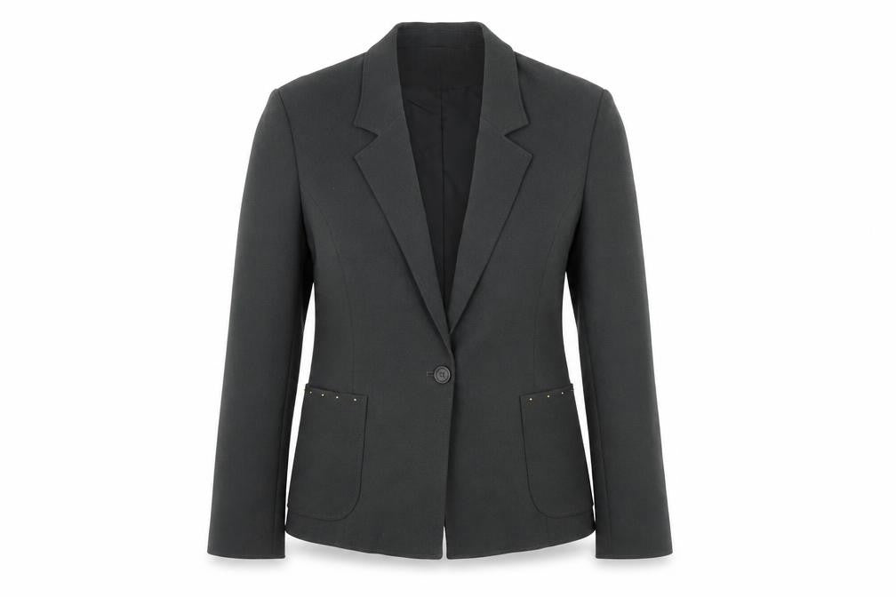 Front view of blues collection women’s grey jacket suit jacket, size UK 10