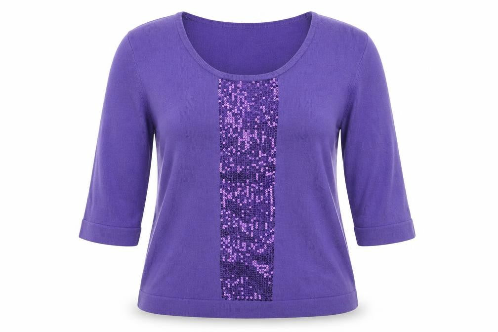 Front view of Bonmarché women’s purple jumper, size L