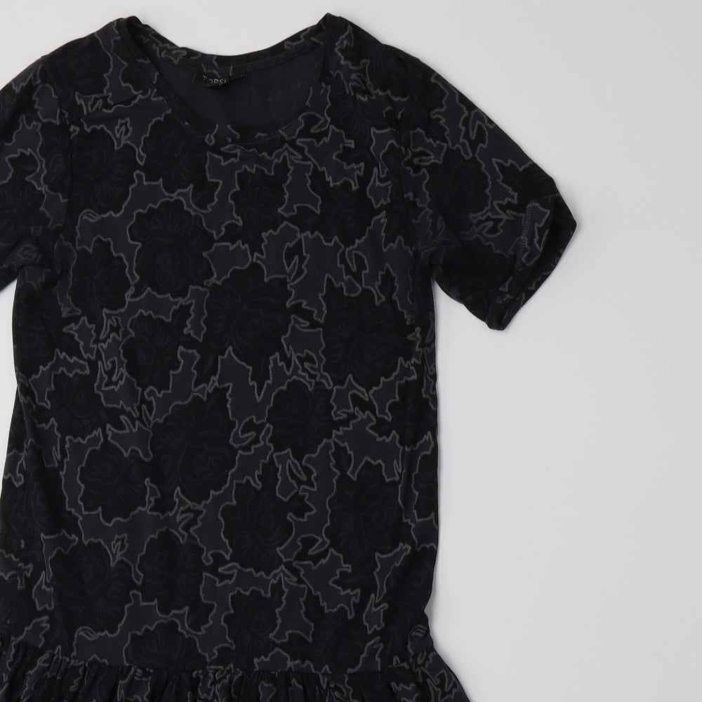Topshop Womens Grey Floral Jersey A-Line  Size 6