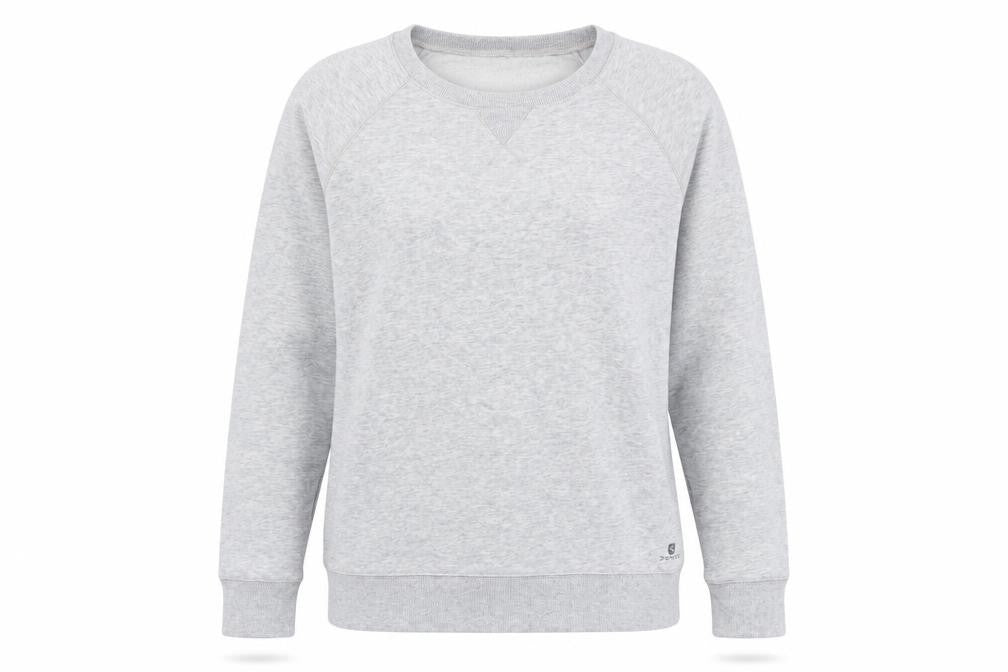 Front view of Decathlon women’s grey jumper, size M