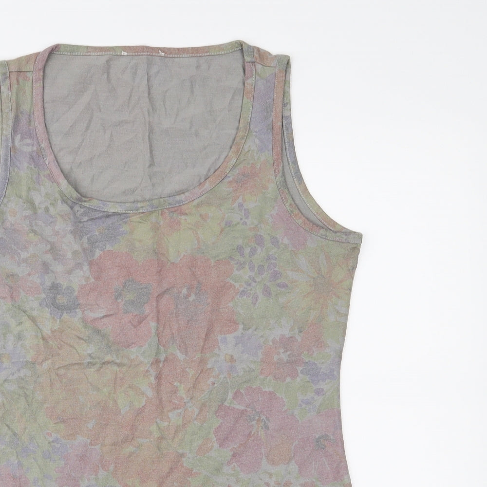 Preworn Womens Grey Floral Jersey Basic T-Shirt Size S