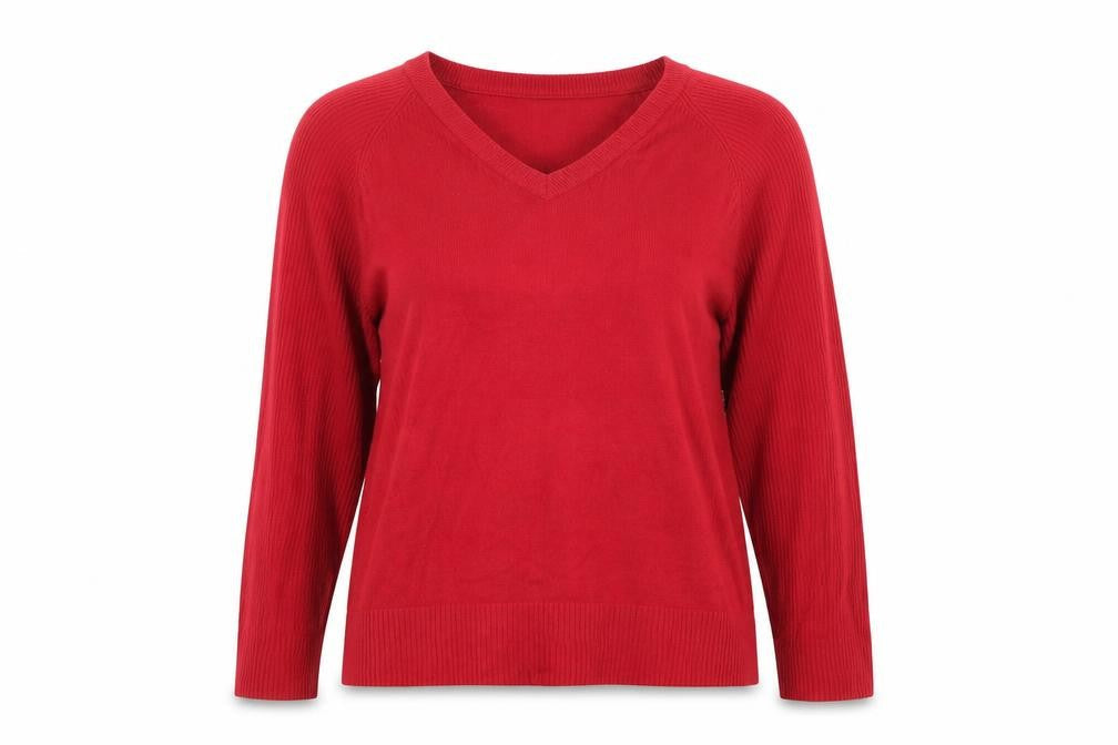 Front view of Janique women’s red jumper, size UK 16