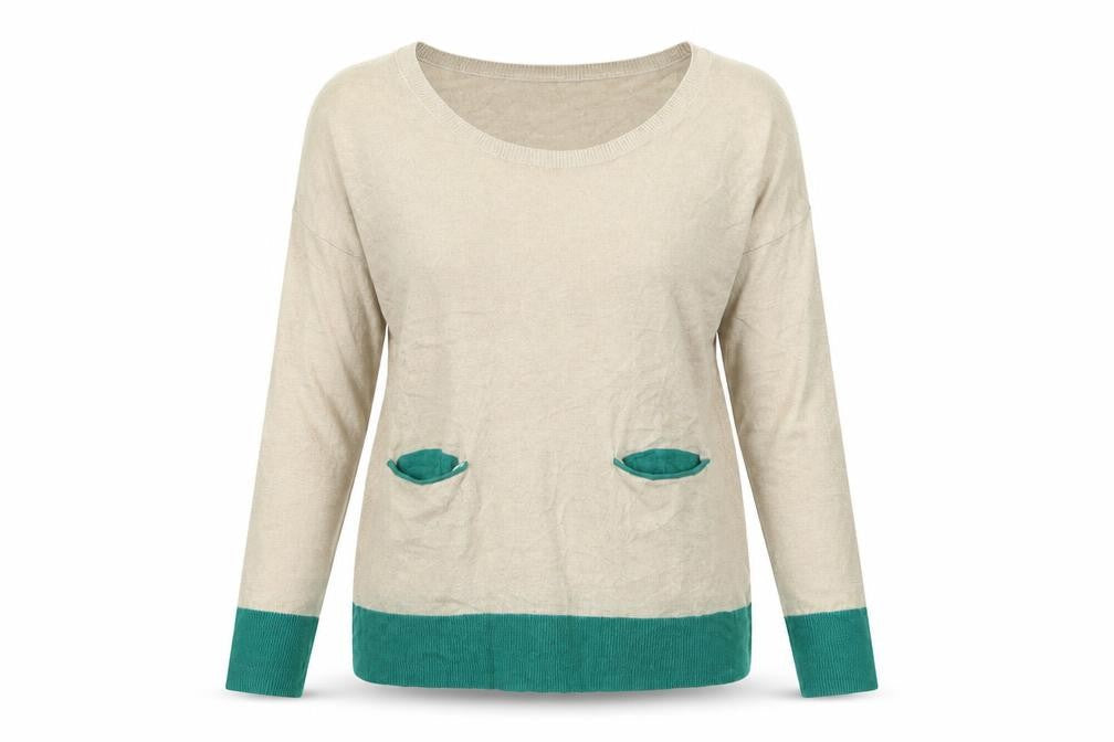 Front view of Trenery women’s beige knit jumper, size XS