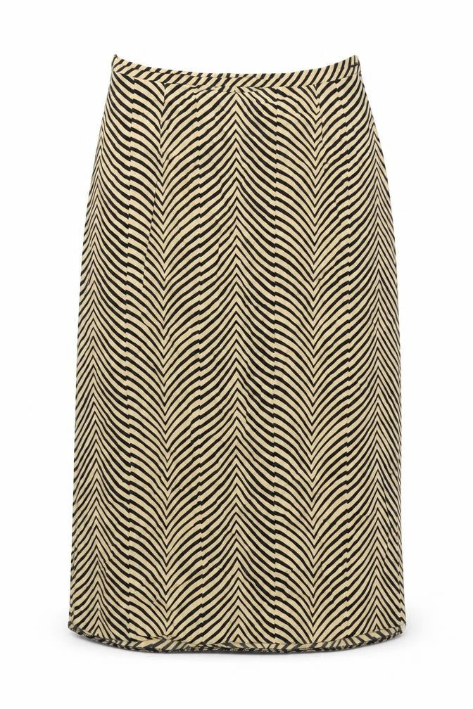 Front view of Hamells women’s beige animal print a-line skirt, size UK 32, in