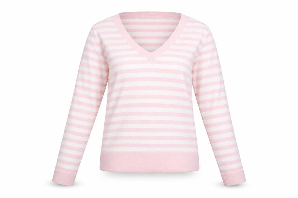 Front view of Paolo Feretti women’s pink striped knit jumper, size M