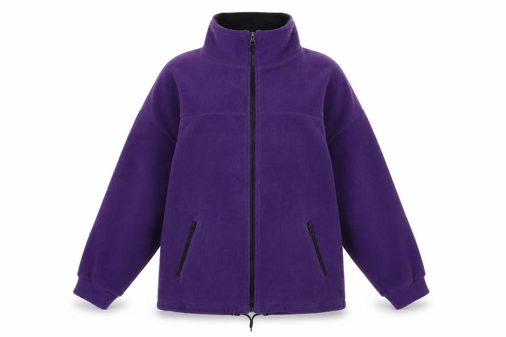Front view of Bonmarché women’s purple fleece jacket, size S