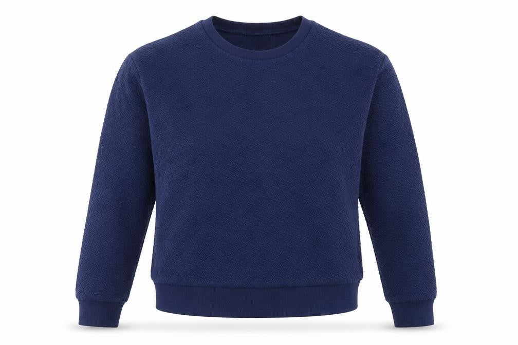 Front view of Topshop women’s blue pullover sweatshirt, size UK 10