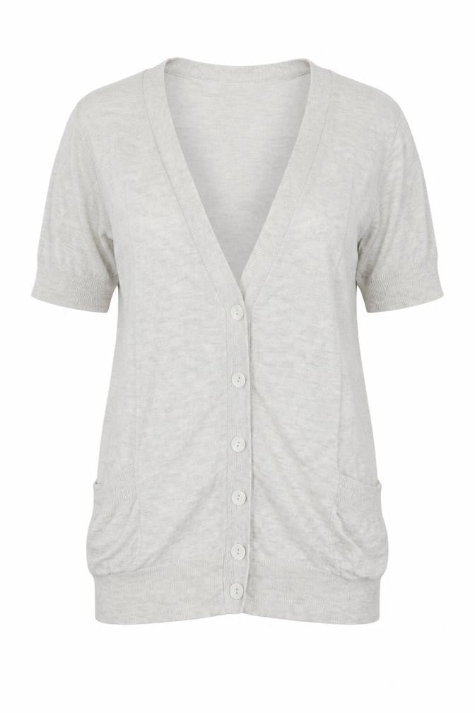 Front view of New Look women’s grey cardigan jumper, size UK 12