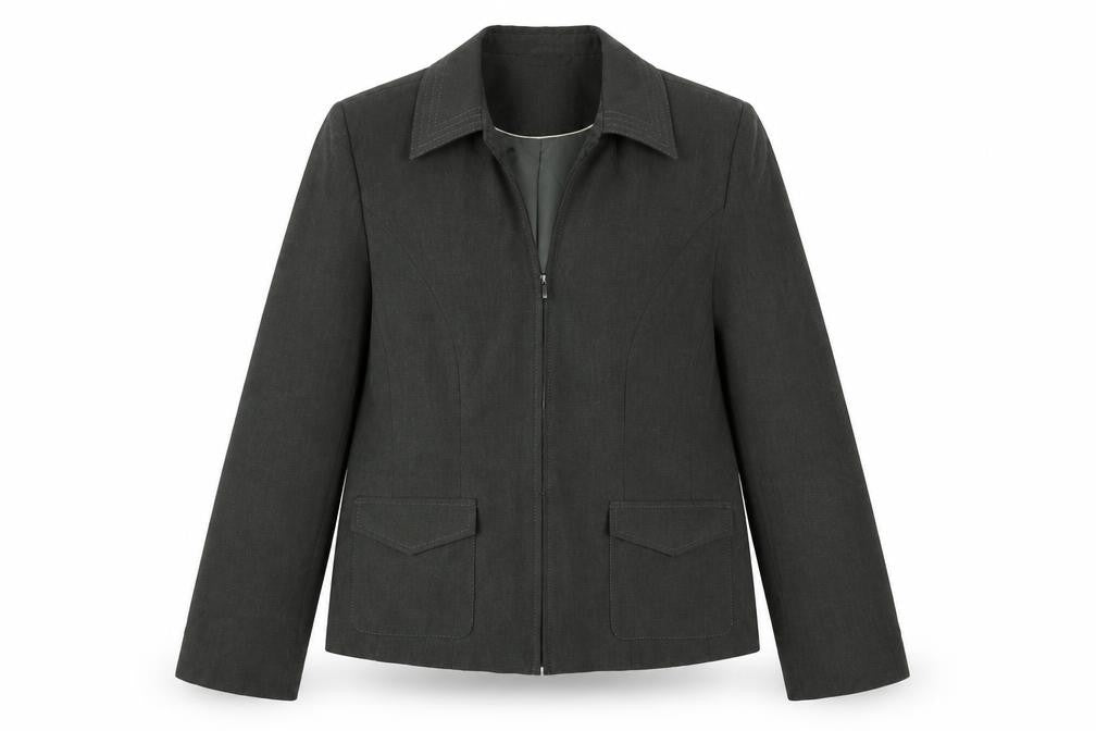 Front view of Next women’s green jacket, size UK 14