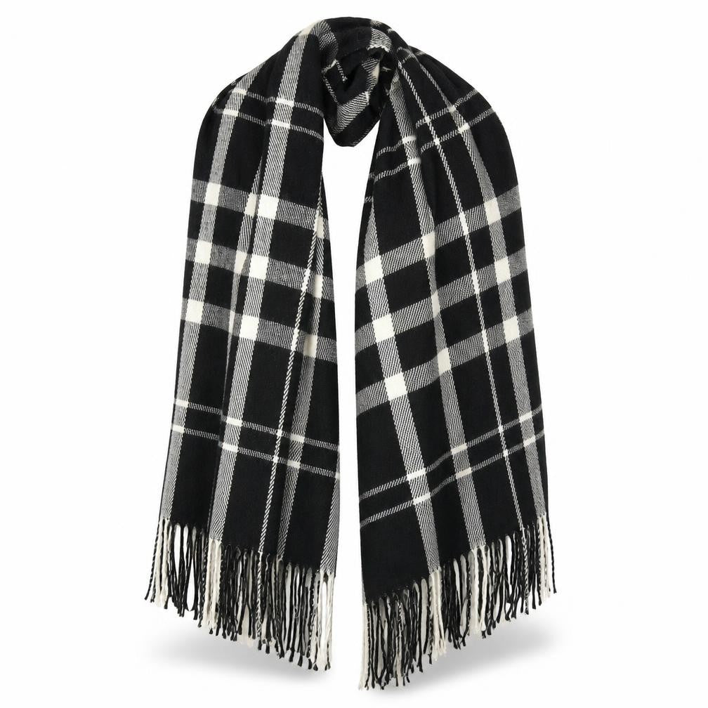 Front view of Preworn Black Check Shawl/Wrap