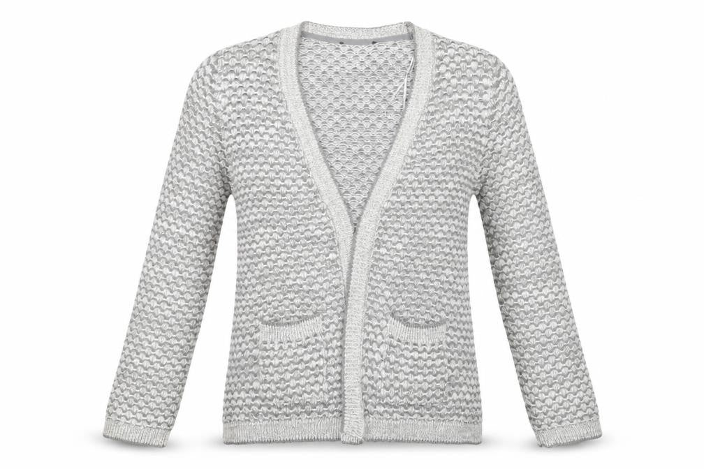 Front view of BHS women’s grey cardigan jumper, size UK 10