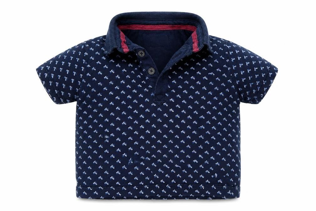 Front view of Mini Rebel Blue Geometric Basic T-Shirt, size 9-12, Months