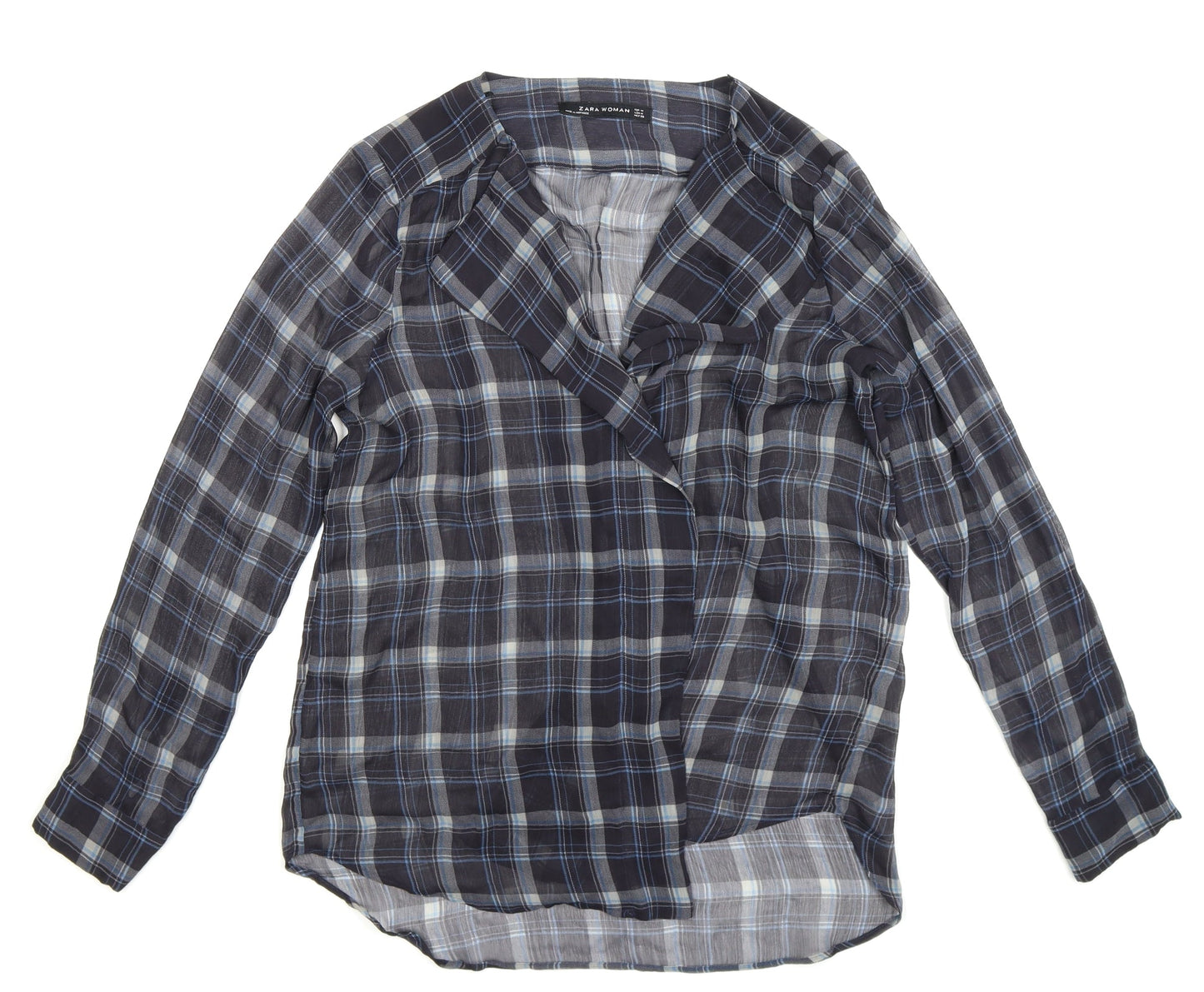 Zara Womens Blue Check  Basic Button-Up Size M