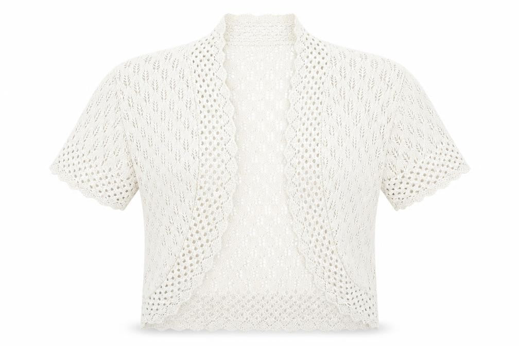 Front view of Elegant Collection women’s beige knit cardigan jumper, size M