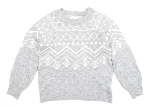 Papaya Womens Grey Geometric Knit Pullover Jumper Size S