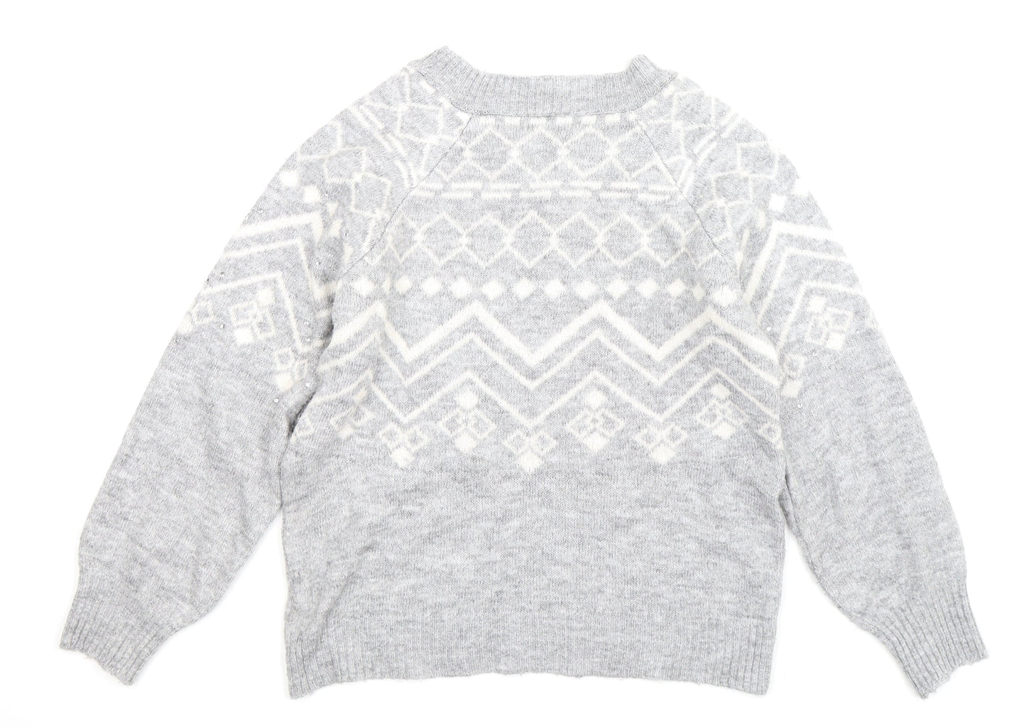 Papaya Womens Grey Geometric Knit Pullover Jumper Size S
