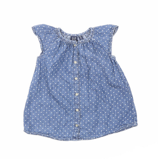 Gap Girls Blue Polka Dot  Basic Blouse Size 18-24 Months