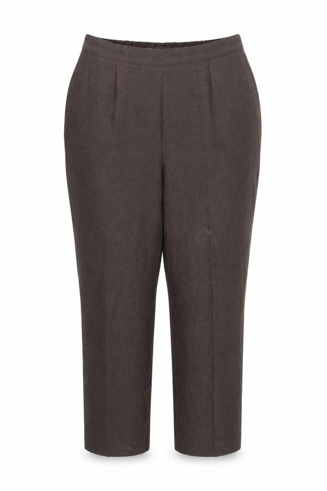 Front view of Bonmarché women’s brown trousers, size UK 18, 25-inch leg