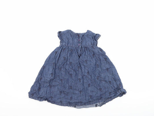 John Lewis Girls Blue Floral Denim A-Line  Size 9-12 Months