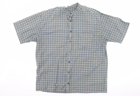 Additional front view of Stone River men’s blue check button-up, size XL